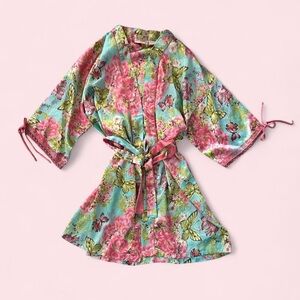 Vintage Y2K coquette Liz Banks floral pink blue and green butterfly robe